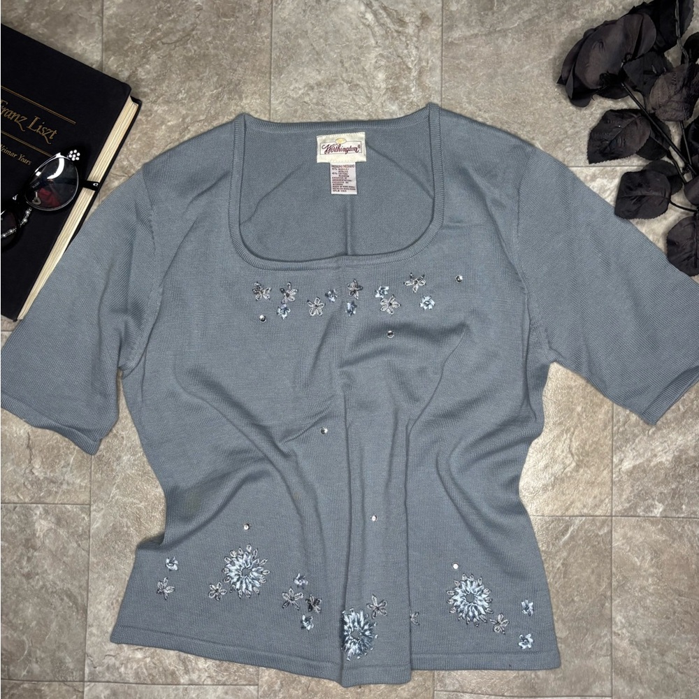 Worthington Blue Embellished Blouse